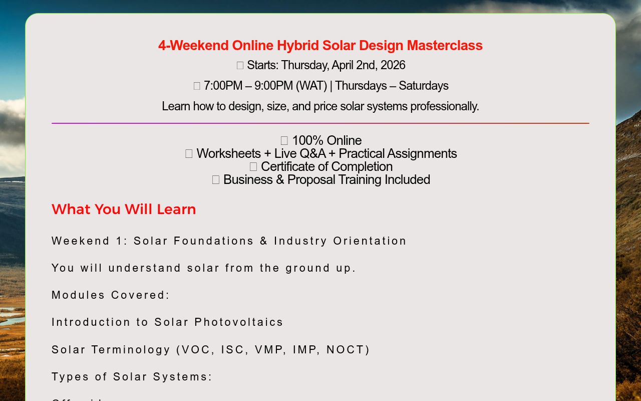 Training On Residential & Commercial Solar System Design